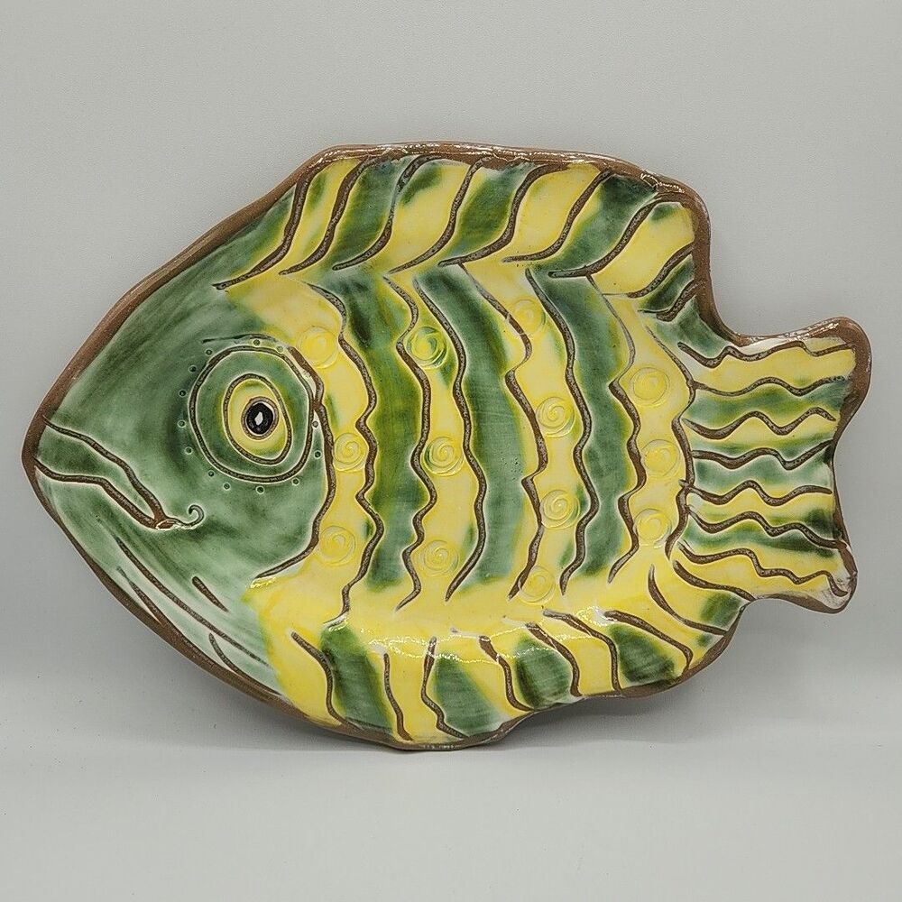 J Palmer Studio Pottery Original Fish Platter 11"x9" Venice Florida Signed Beach